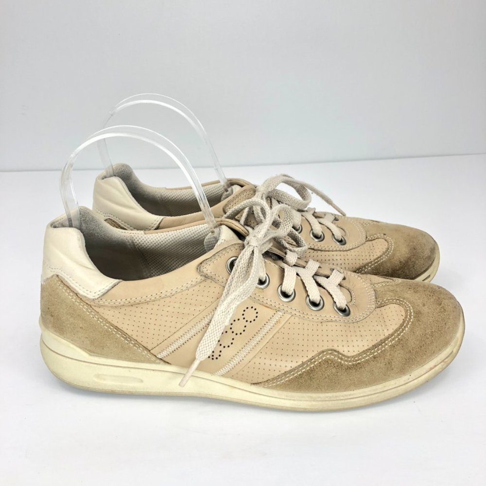 Ecco Mobile II Leather Suede Lace Up Perforated Sneaker Shoes, Tan, Women's 40
